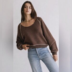 Free People We The Free Midnight Pullover Expresso Brown Sweater Sweatshirt Top